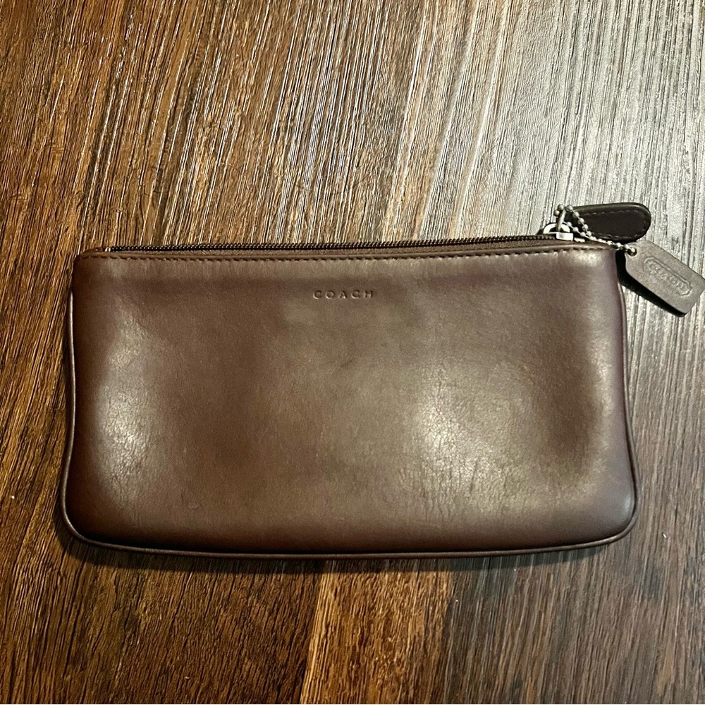VINTAGE COACH MAHOGANY BROWN LEATHER FLAT SMALL
COSMETIC BAG CASE POUCH